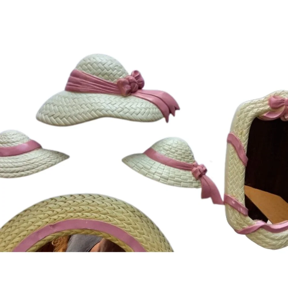 Vtg Homco Home Interiors Burwood White Pink Ribbon Mirror Hats Sconces 8pc Set